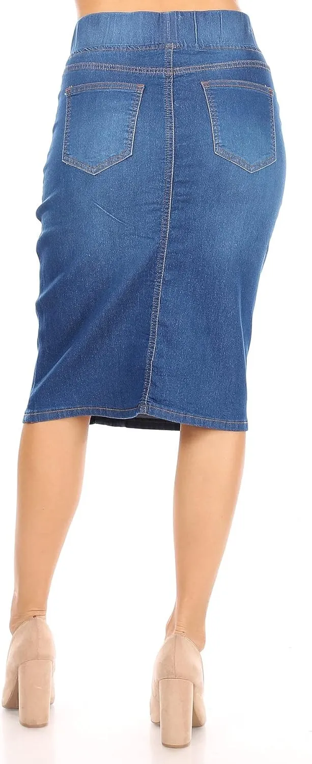 Fashion2Love Women's Juniors/Plus Size Elastic Waist Pull-On Stretch Denim Skirt