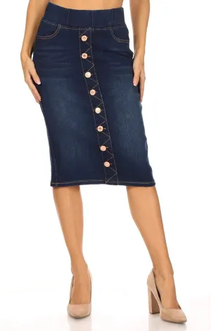 Fashion2Love Women's Juniors/Plus Size Elastic Waist Pull-On Stretch Denim Skirt