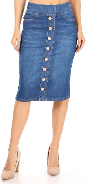 Fashion2Love Women's Juniors/Plus Size Elastic Waist Pull-On Stretch Denim Skirt