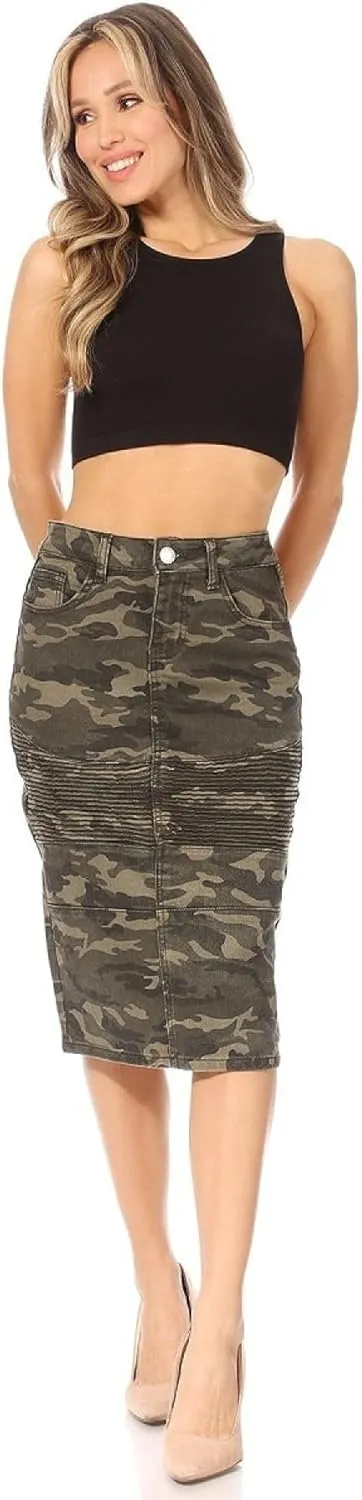 Fashion2Love Women's Juniors/Plus Size Middle - Length Stretch Denim Pencil Moto Skirt (79023)