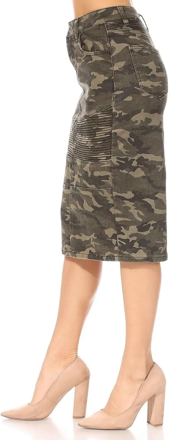 Fashion2Love Women's Juniors/Plus Size Middle - Length Stretch Denim Pencil Moto Skirt (79023)