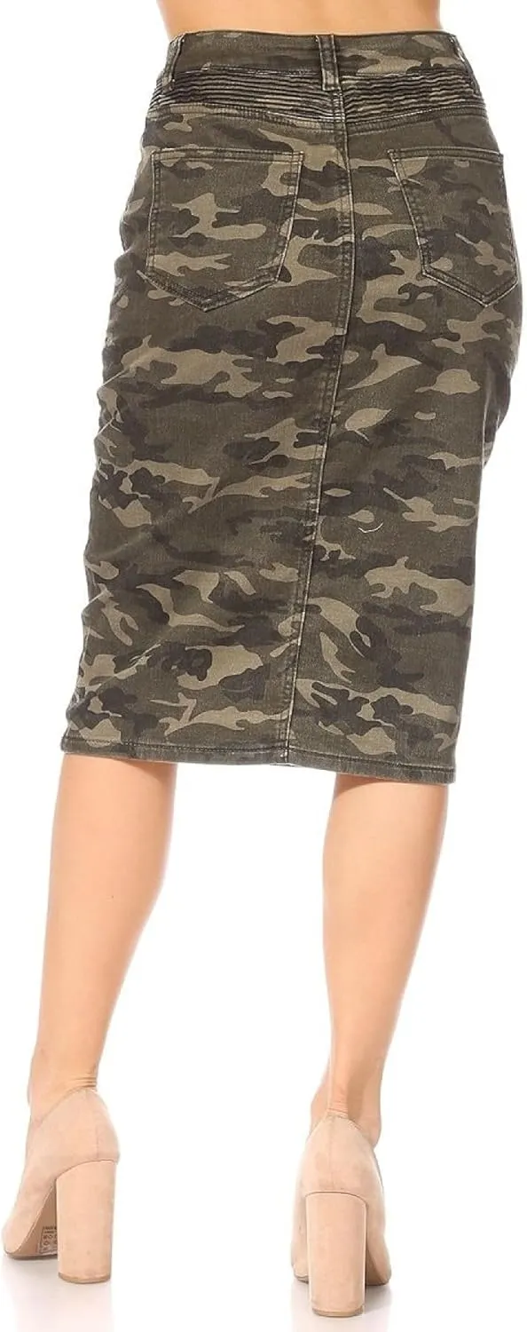 Fashion2Love Women's Juniors/Plus Size Middle - Length Stretch Denim Pencil Moto Skirt (79023)