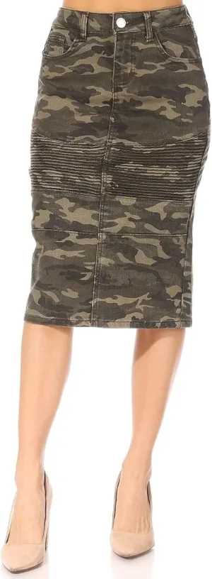 Fashion2Love Women's Juniors/Plus Size Middle - Length Stretch Denim Pencil Moto Skirt (79023)