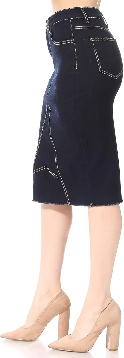 Fashion2Love Women's Juniors/Plus Size Middle - Length Stretch Denim Pencil Skirt (77957)
