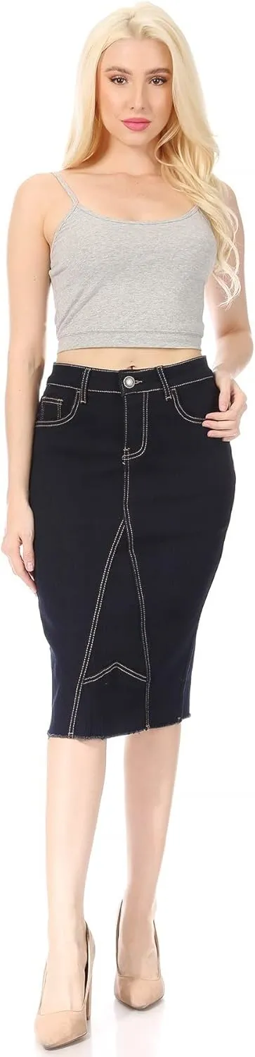 Fashion2Love Women's Juniors/Plus Size Middle - Length Stretch Denim Pencil Skirt (77957)
