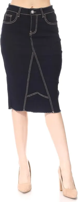Fashion2Love Women's Juniors/Plus Size Middle - Length Stretch Denim Pencil Skirt (77957)
