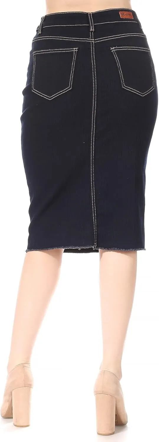 Fashion2Love Women's Juniors/Plus Size Middle - Length Stretch Denim Pencil Skirt (77957)