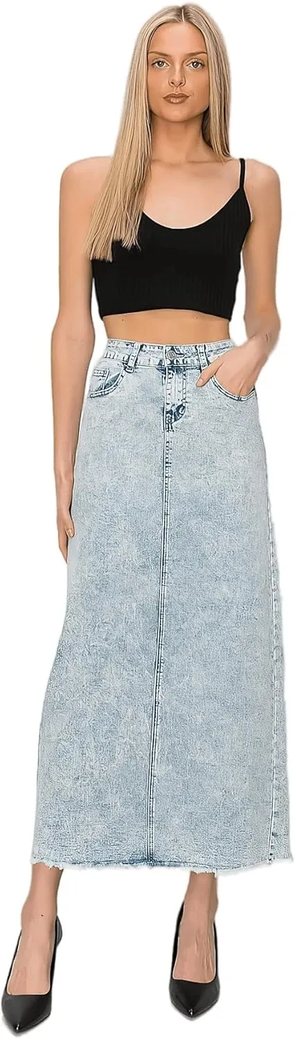 Fashion2Love Women's Juniors/Plus Size Stretch Denim Long Skirt (89057)