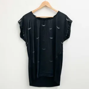 Firetrap Top Size 16 Black Moth Print Silky Short Sleeve