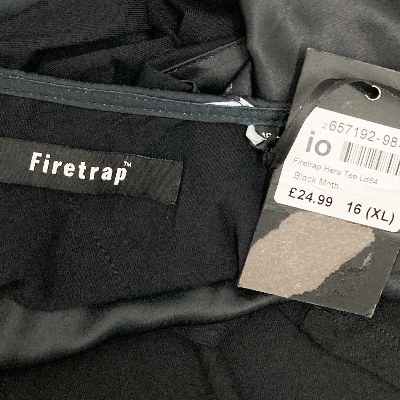 Firetrap Top Size 16 Black Moth Print Silky Short Sleeve