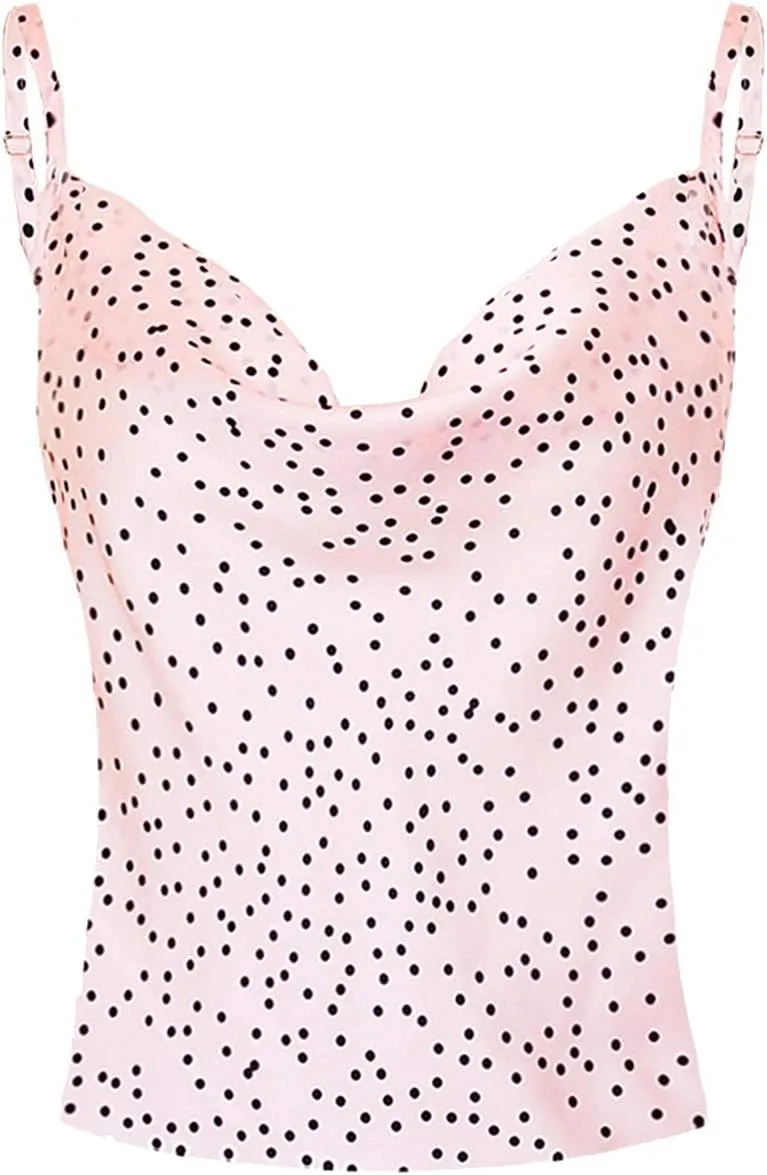 FLITAY Womens Cowl Neck Camis Satin Tank Top Spaghetti Strap Solid Color Camisoles Blouses