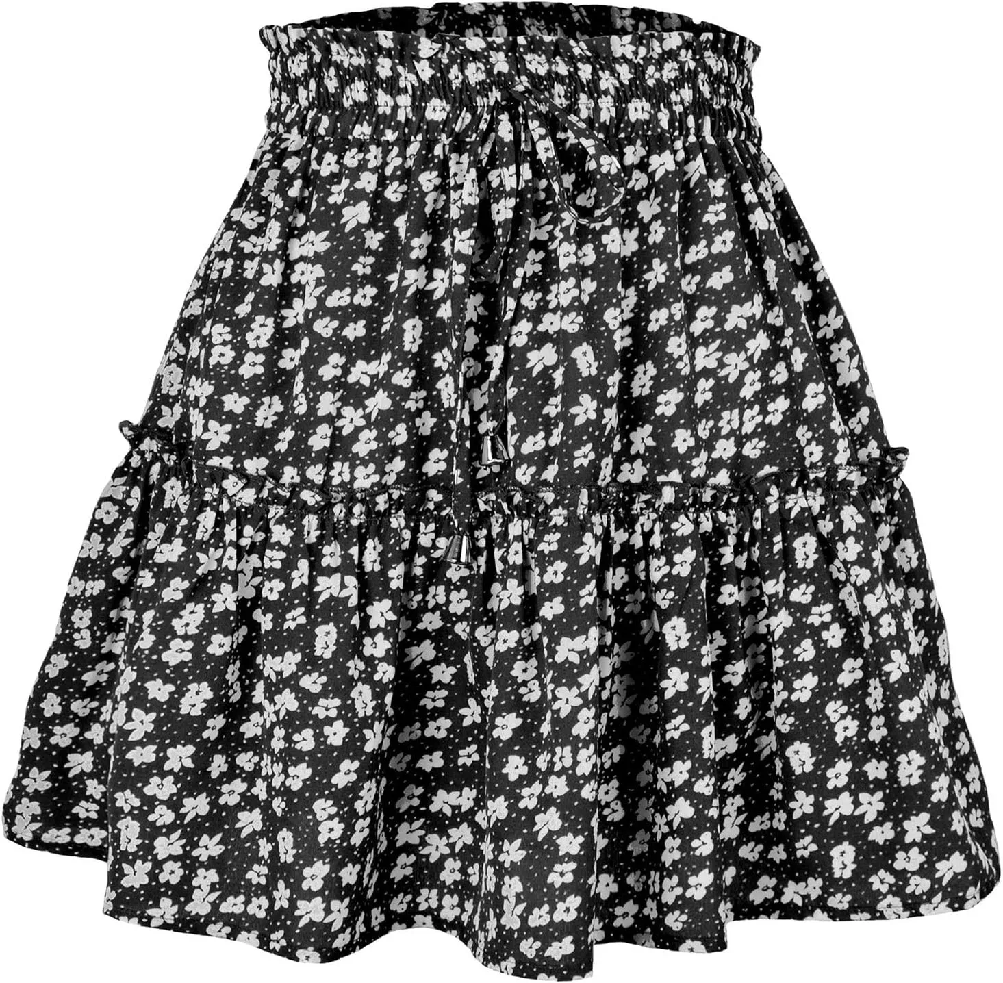 Floral Skorts for Woman Drawstring High Waist Mini Skirts Summer Tiered Flowy Pleated Boho Beach A Line Short Skorts