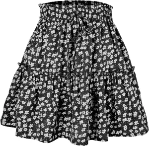 Floral Skorts for Woman Drawstring High Waist Mini Skirts Summer Tiered Flowy Pleated Boho Beach A Line Short Skorts
