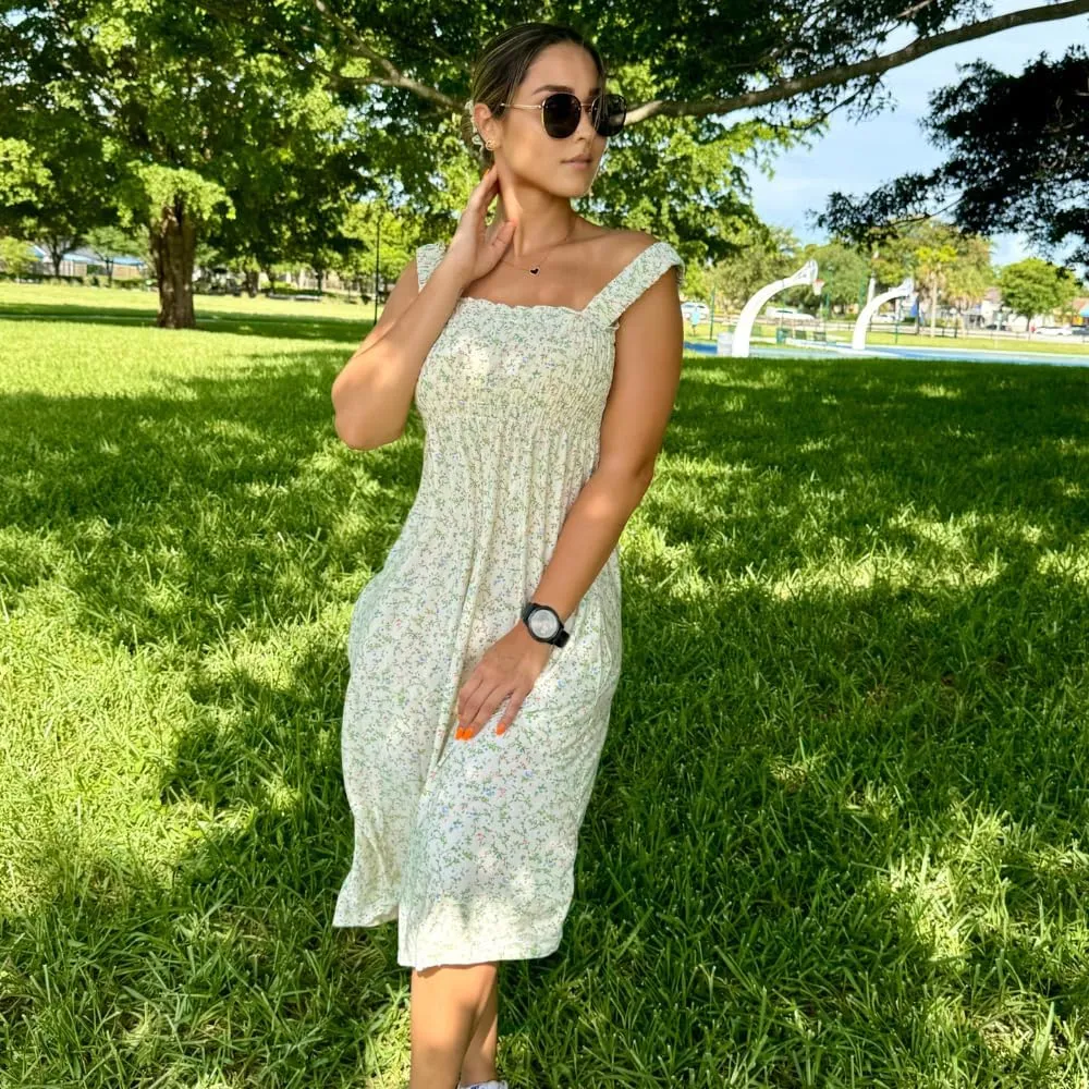 Floral Sundress with Pocket, Beach Outfit Sleeveless Long Sundress, Scrunchie Included Vacation Dresses for Women 2024