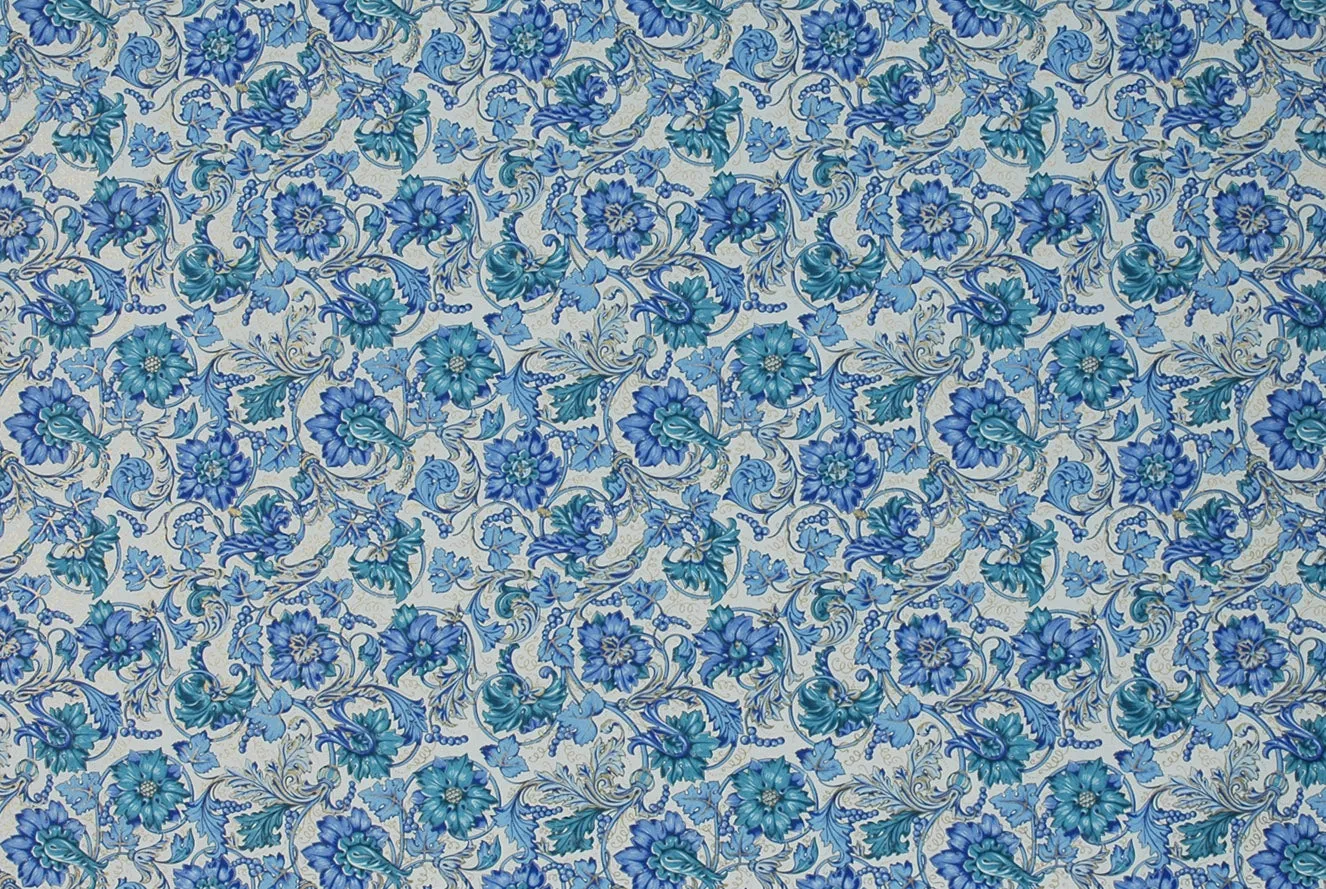 Florentine Print Flowers & Grapes Blue