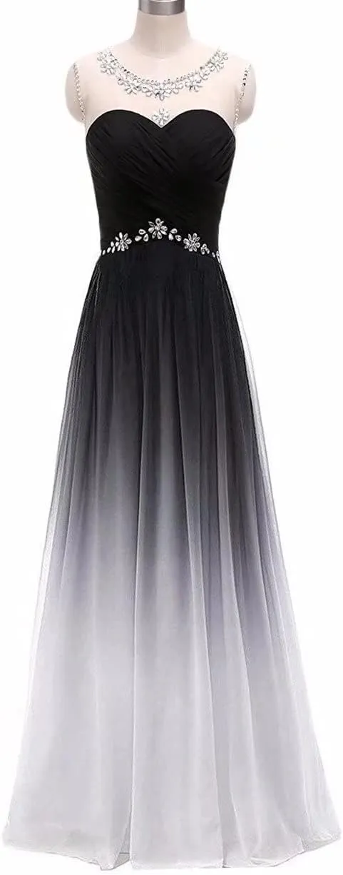 FTBY Women's Ombre Gradien Beaded Chiffon Long Evening Dresses Prom Gowns for Weddings 190