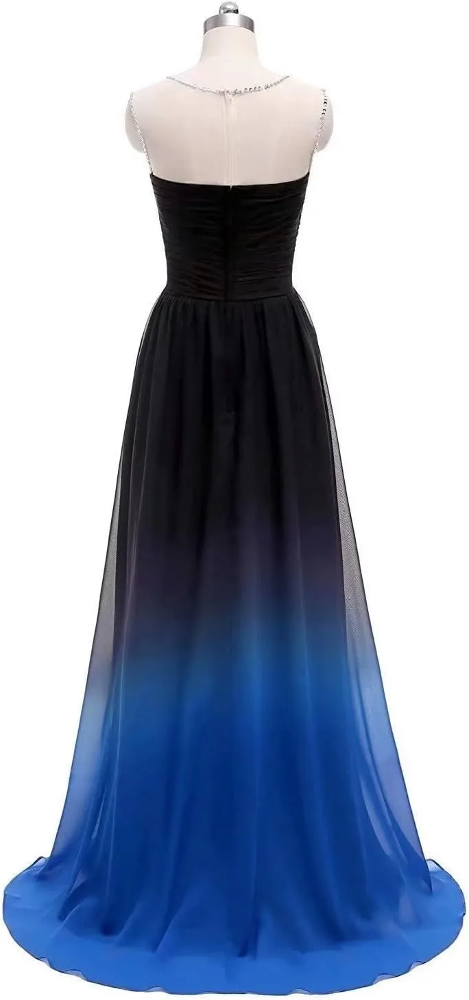 FTBY Women's Ombre Gradien Beaded Chiffon Long Evening Dresses Prom Gowns for Weddings 190