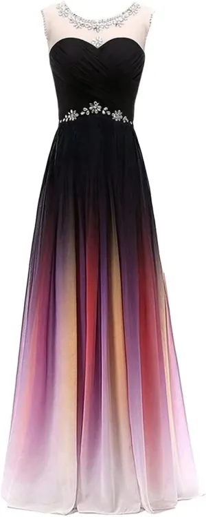 FTBY Women's Ombre Gradien Beaded Chiffon Long Evening Dresses Prom Gowns for Weddings 190