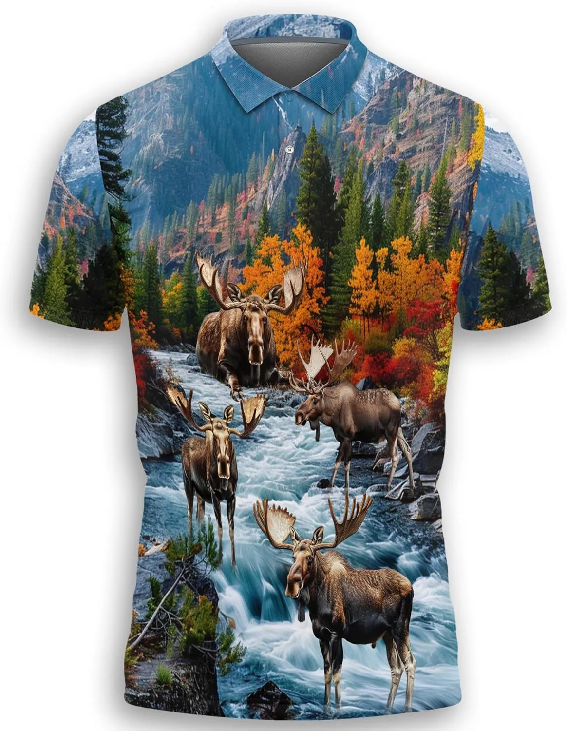Funny Moose Polo Shirts for Men - Short Sleeve Golf Shirts Dry Fit Mens Polo T-Shirt Casual Style 07