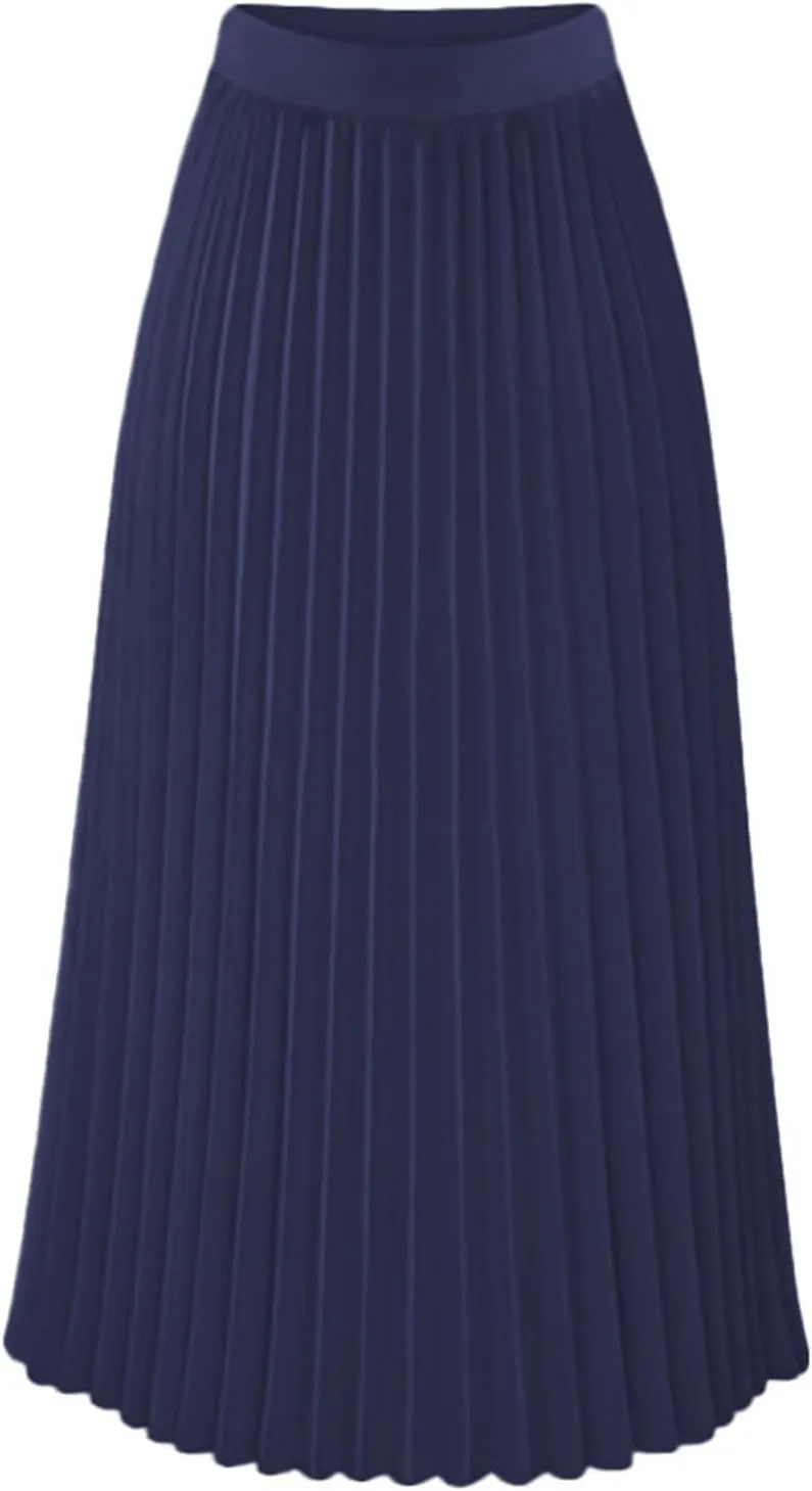 FZYLQY 2025 Fashion Womens Pleated Midi Skirt,High Waist Swing Boho Pleated Skirt Casual Chiffon Elastic A-line Long Skirts