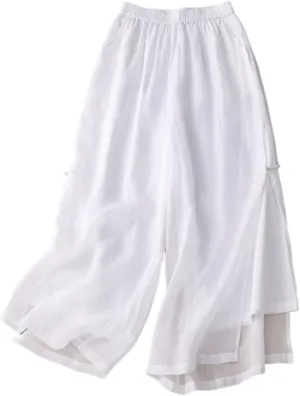 FZYLQY Linen Pants for Women Loose Fit Casual Beach Trousers Cotton Linen Summer Palazzo Pants Flowy Wide Leg Trousers