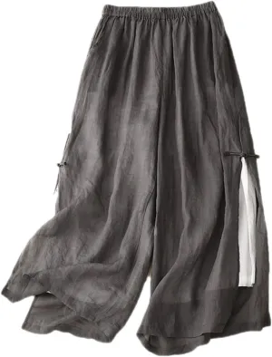 FZYLQY Linen Pants for Women Loose Fit Casual Beach Trousers Cotton Linen Summer Palazzo Pants Flowy Wide Leg Trousers