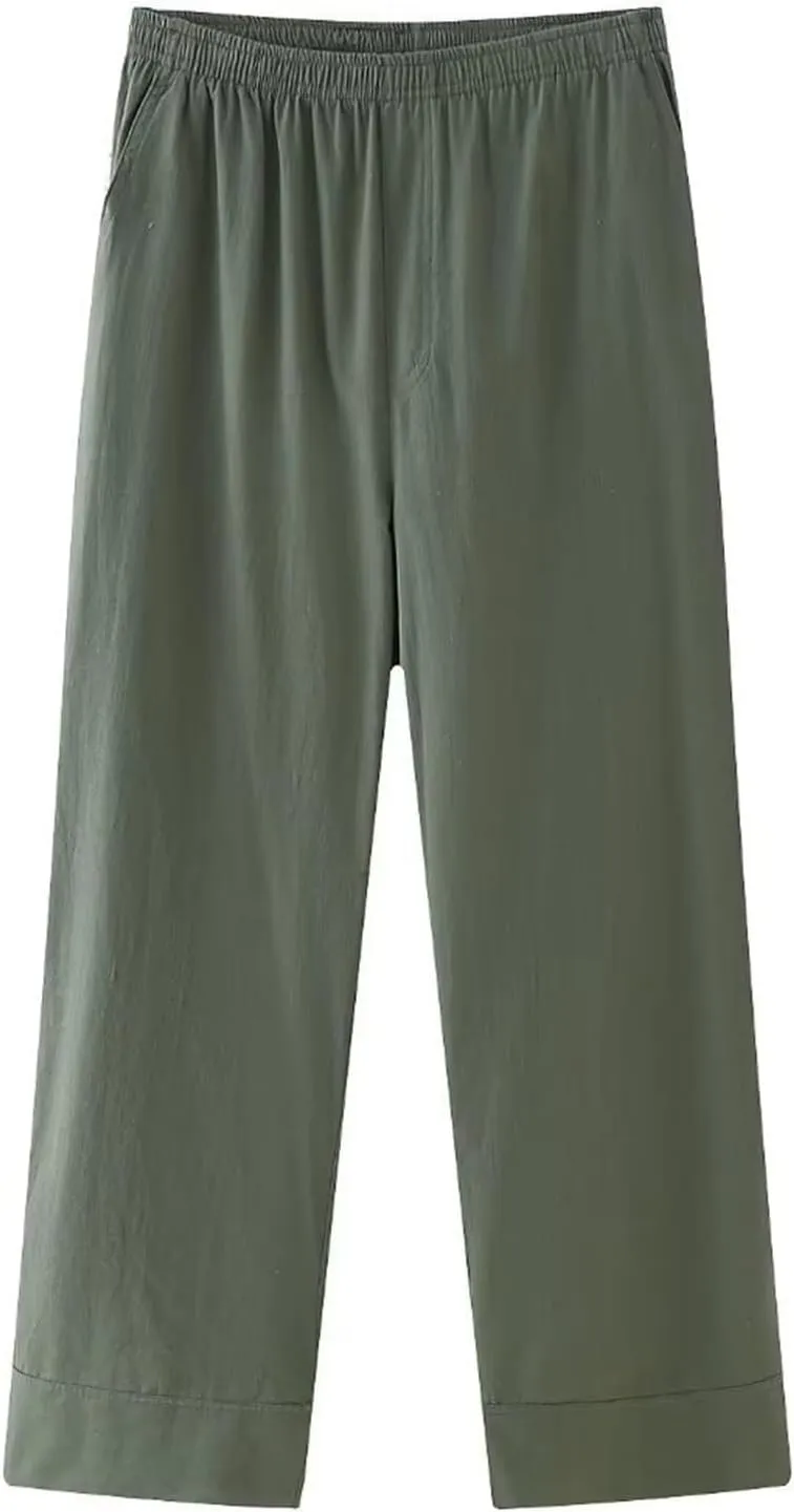 FZYLQY Womens Linen Pants with Pockets High Waisted Palazzo Pants Belted Straight Leg Trousers 2025 Summer Beach Trousers