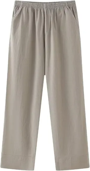 FZYLQY Womens Linen Pants with Pockets High Waisted Palazzo Pants Belted Straight Leg Trousers 2025 Summer Beach Trousers