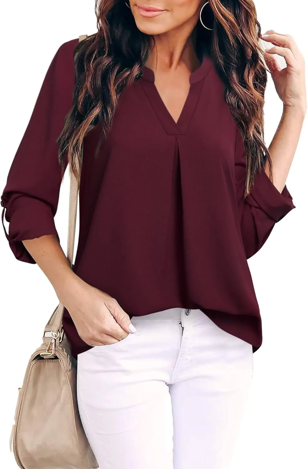 Gaharu Women's Blouses 3/4 Sleeve Work Shirt Chiffon Tunic Top Office Wear