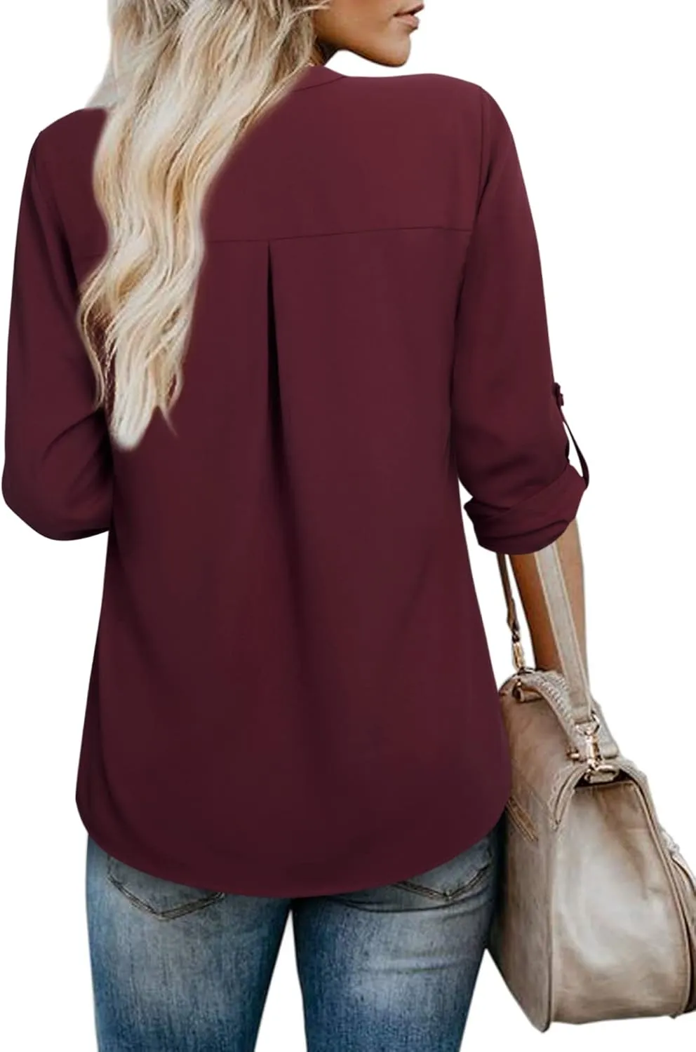 Gaharu Women's Blouses 3/4 Sleeve Work Shirt Chiffon Tunic Top Office Wear