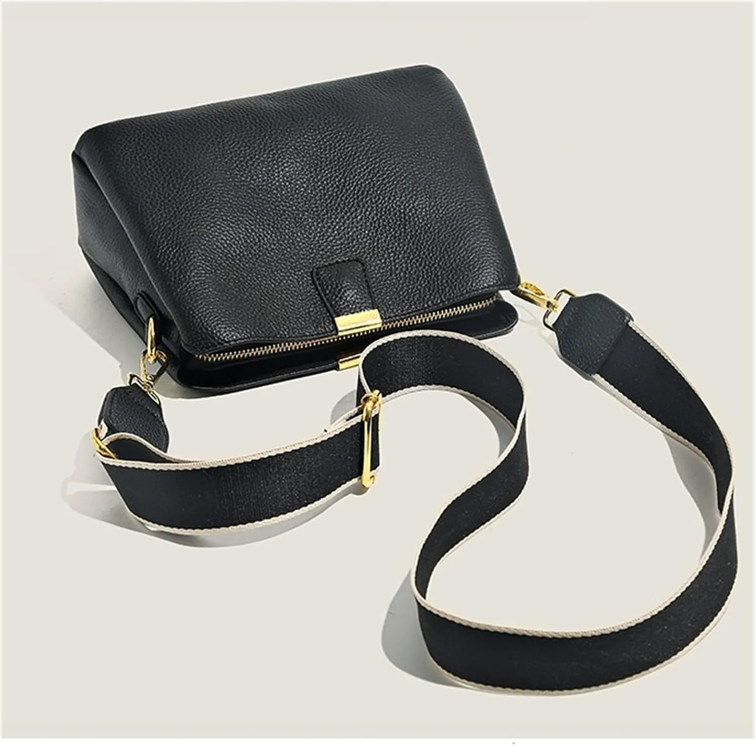 Genuine Leather Women Bucket Shoulder Bag Female Handbag Wide Strap Ladies Crossbody Bags Cowhide Totes Bag For Women(Blue)