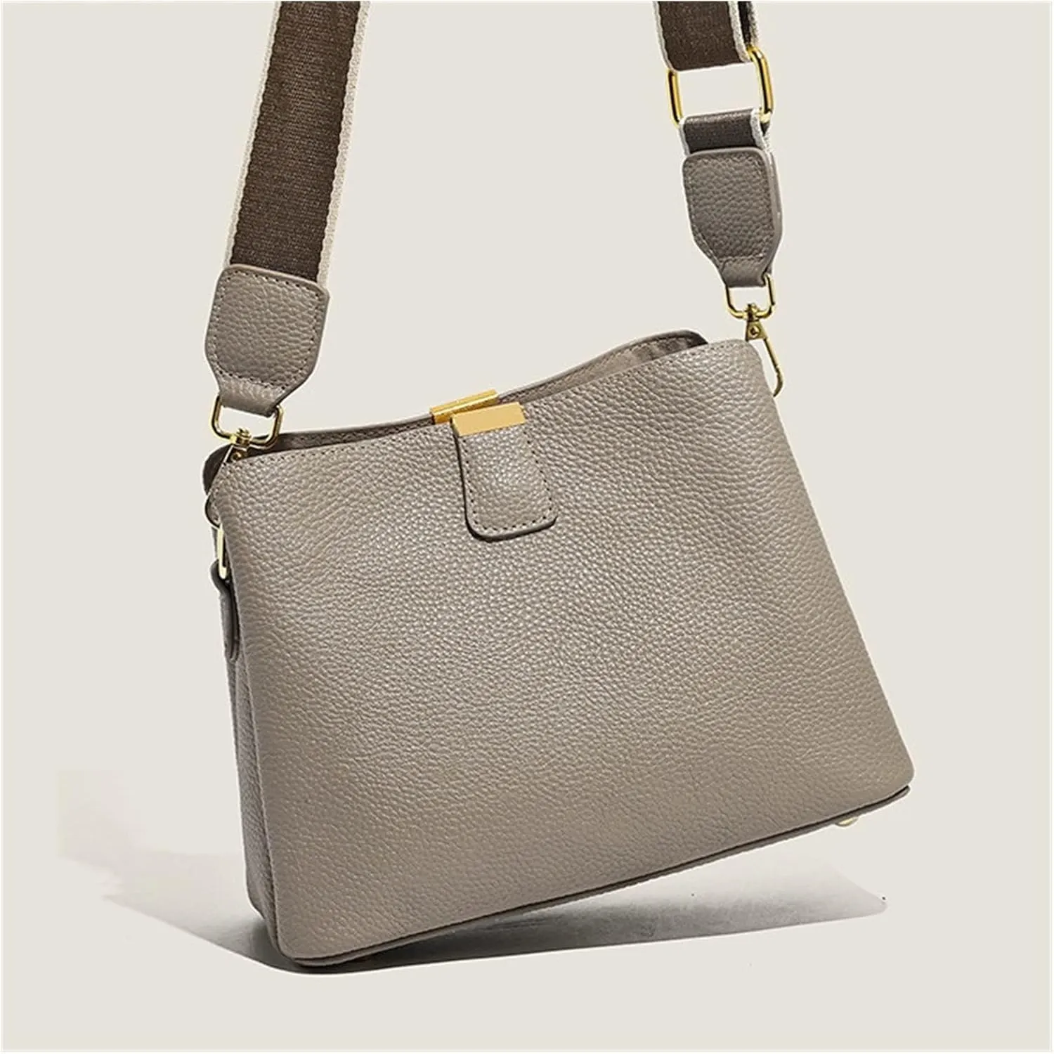 Genuine Leather Women Bucket Shoulder Bag Female Handbag Wide Strap Ladies Crossbody Bags Cowhide Totes Bag For Women(Blue)