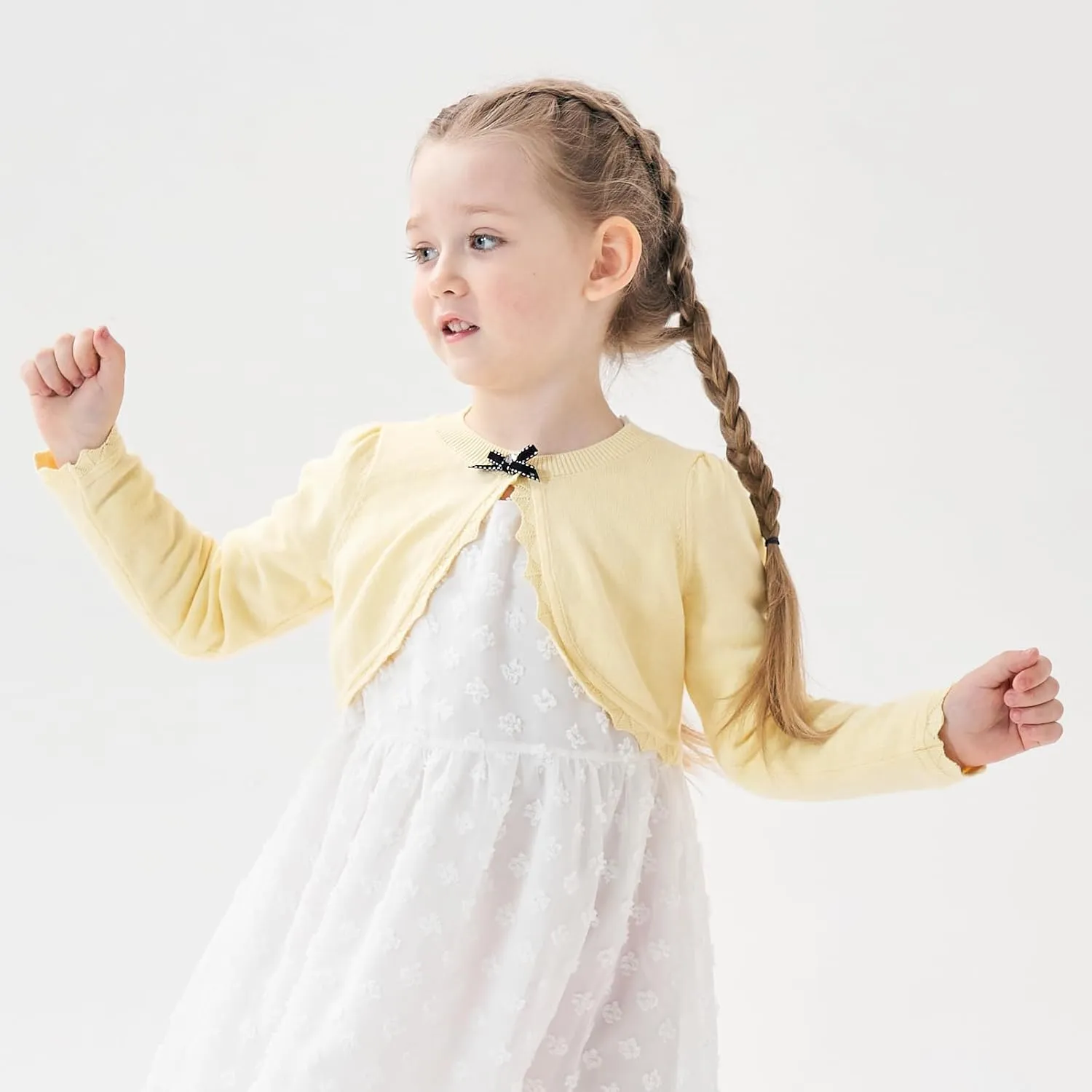 Girls' Baby Cardigan Children's Knitted Sweater Children's Front Open Long Sleeved Dress Cover up One Button Closure Top