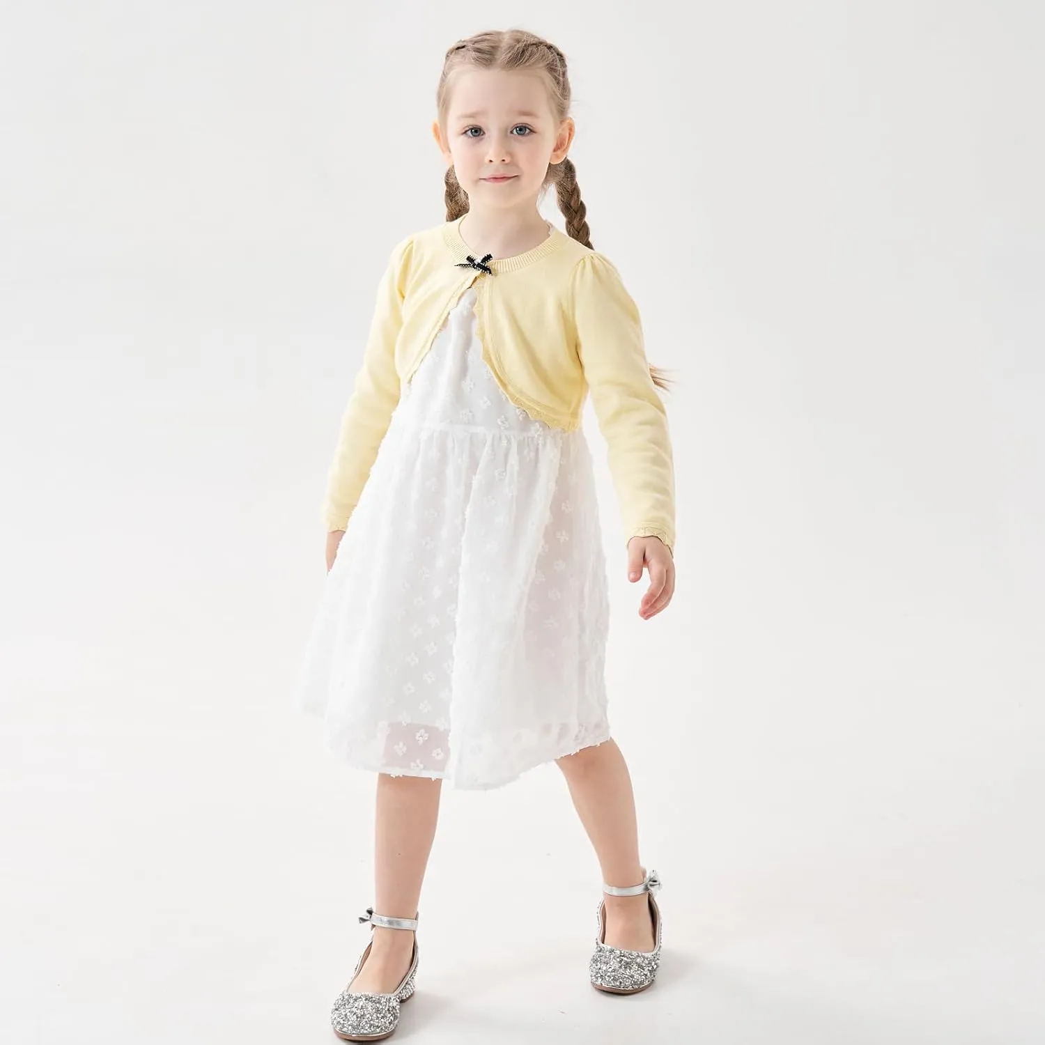 Girls' Baby Cardigan Children's Knitted Sweater Children's Front Open Long Sleeved Dress Cover up One Button Closure Top