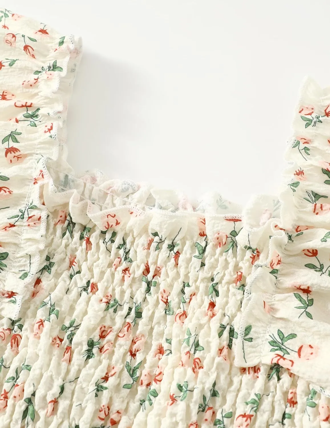 Girls Summer Dress Floral Ruffle Sleeve Swing Flowy Dresses A-line Sundress for Girls Casual Beach Wedding Dress
