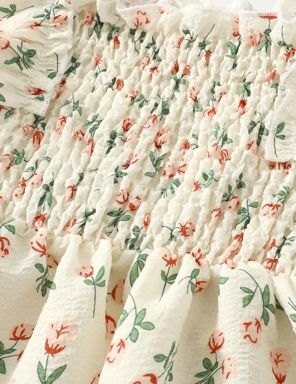 Girls Summer Dress Floral Ruffle Sleeve Swing Flowy Dresses A-line Sundress for Girls Casual Beach Wedding Dress
