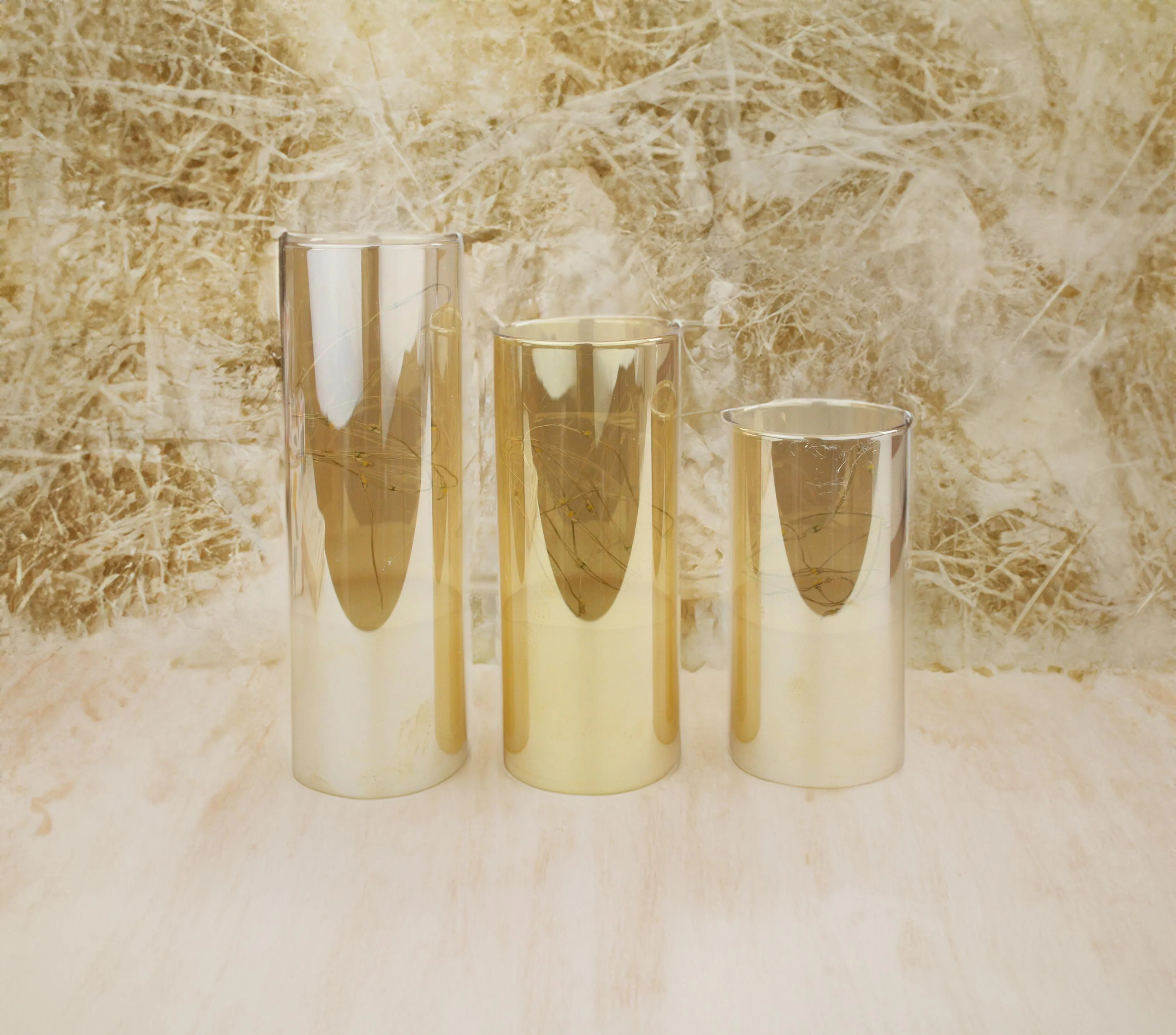 Glass Cylinder LED Light Table Lamp with Fairy Lights - Set of 3