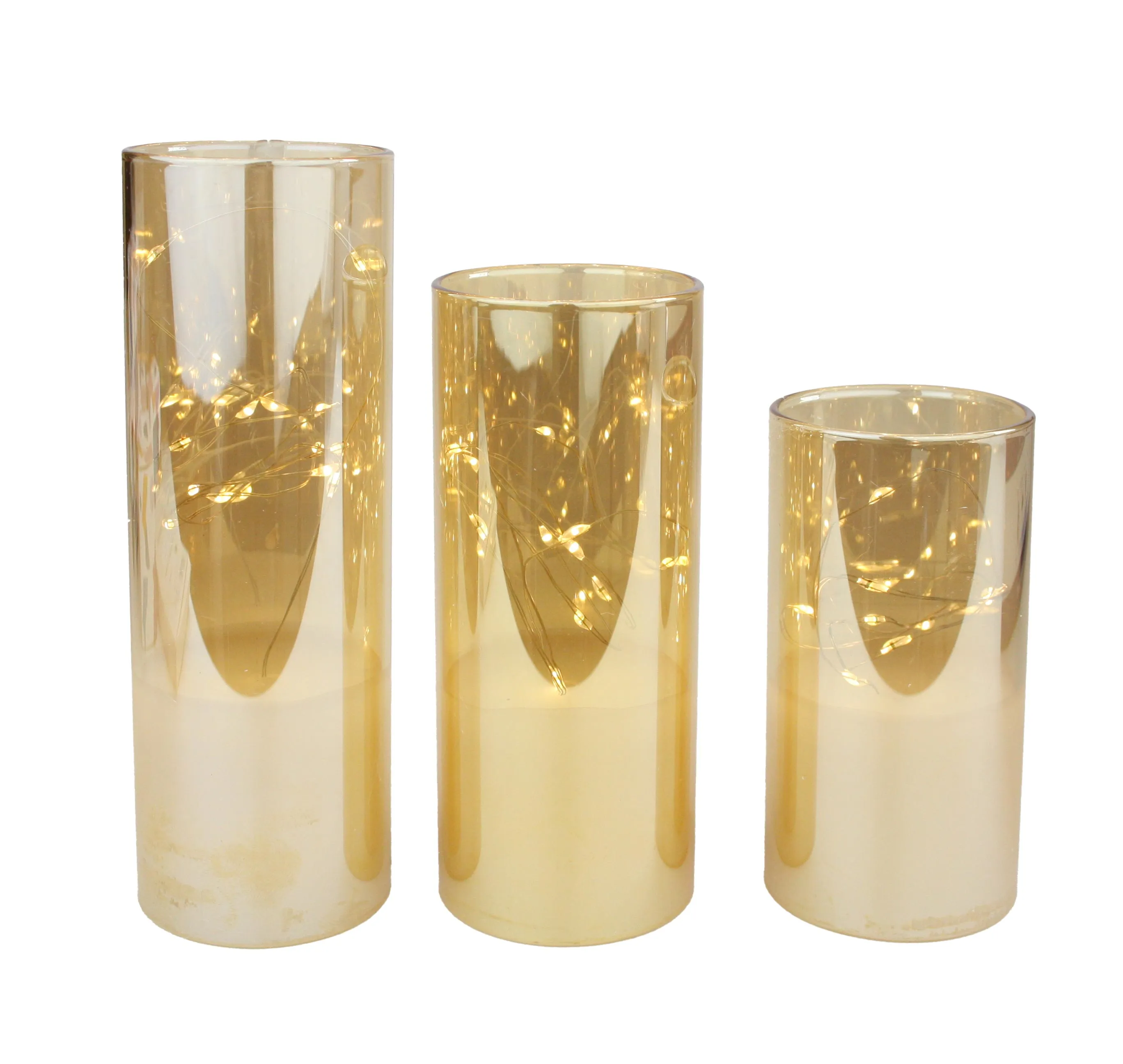 Glass Cylinder LED Light Table Lamp with Fairy Lights - Set of 3