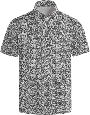 Golf Polo Shirts for Men Funny Print Short Sleeve Golf Shirts Performance Golf Polos