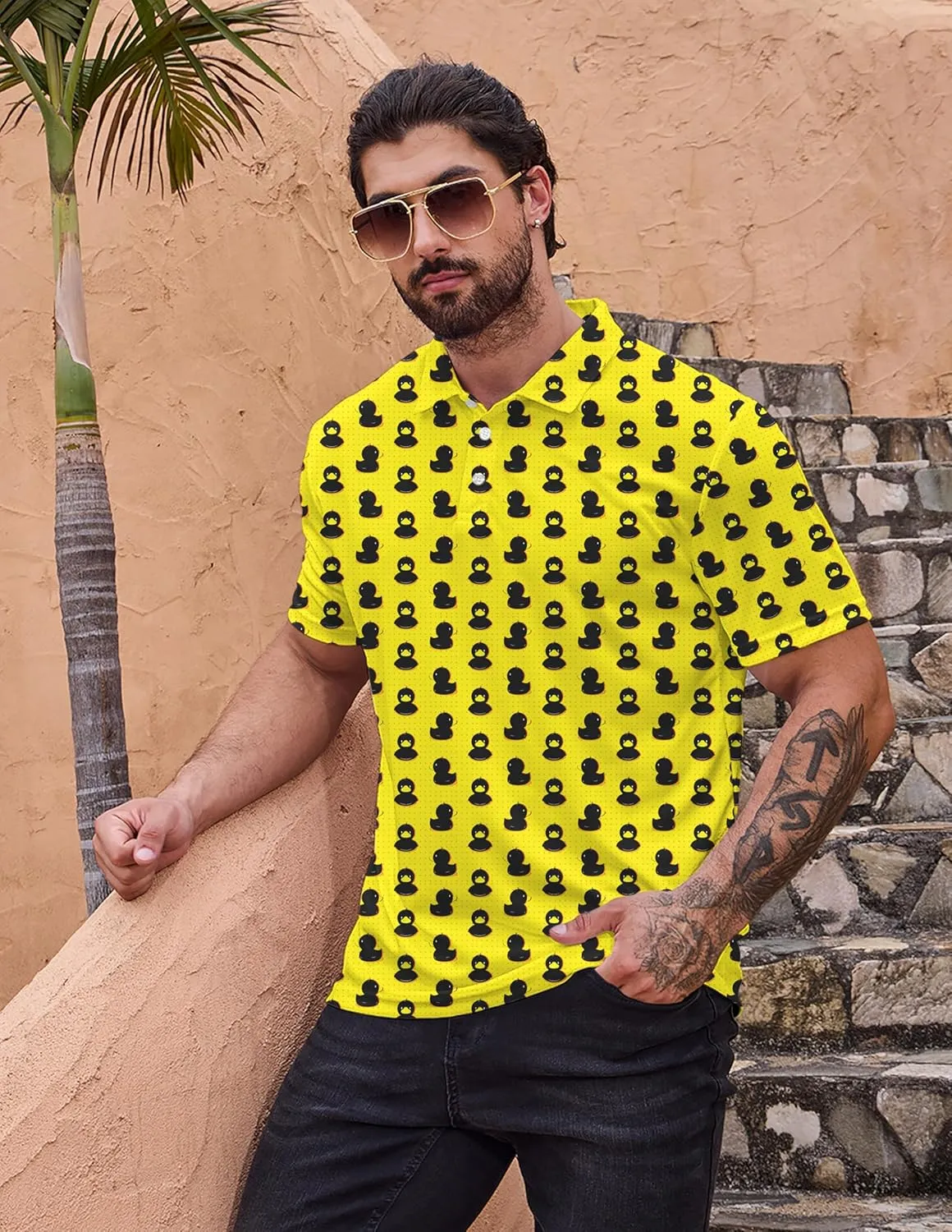 Golf Polo Shirts for Men Moisture Wicking Quick Dry Mens Golf Shirts 4-Way Stretch Funny Polo Short Sleeve