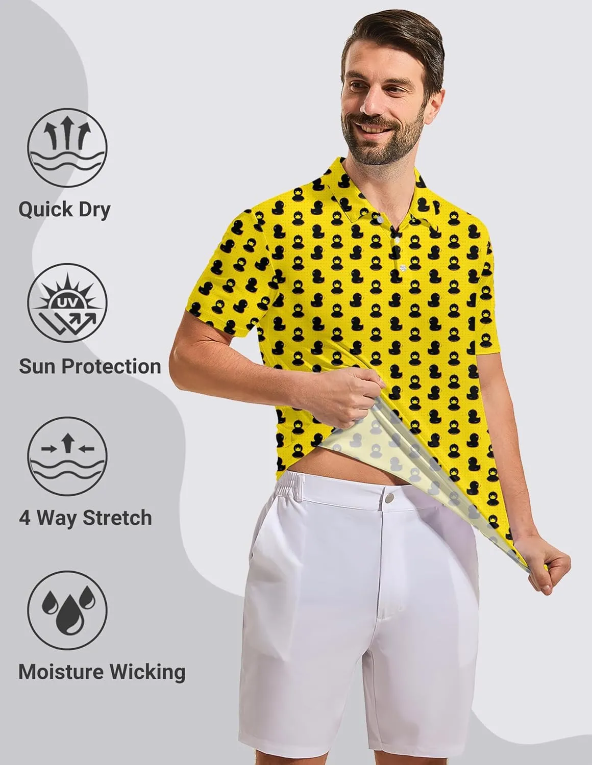 Golf Polo Shirts for Men Moisture Wicking Quick Dry Mens Golf Shirts 4-Way Stretch Funny Polo Short Sleeve