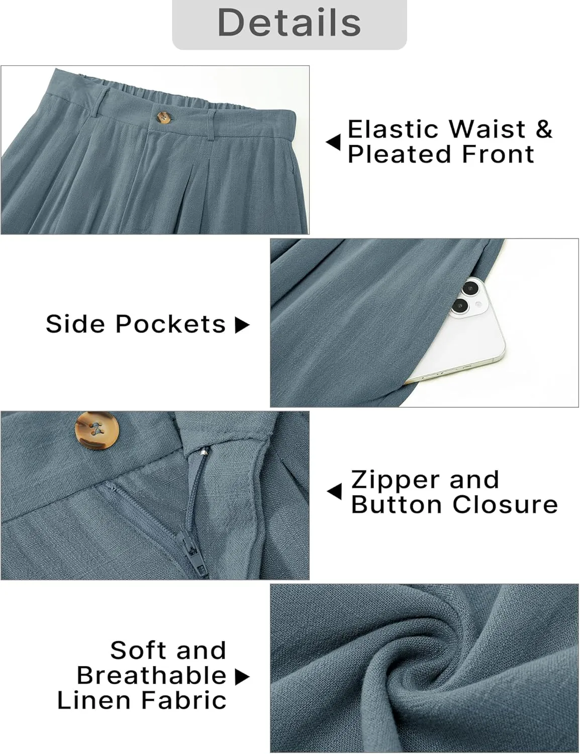 GRAPENT Wide Leg Capri Pants for Women High Waisted Linen Flowy Pleated Capris Cropped Trousers Pants Dressy Casual