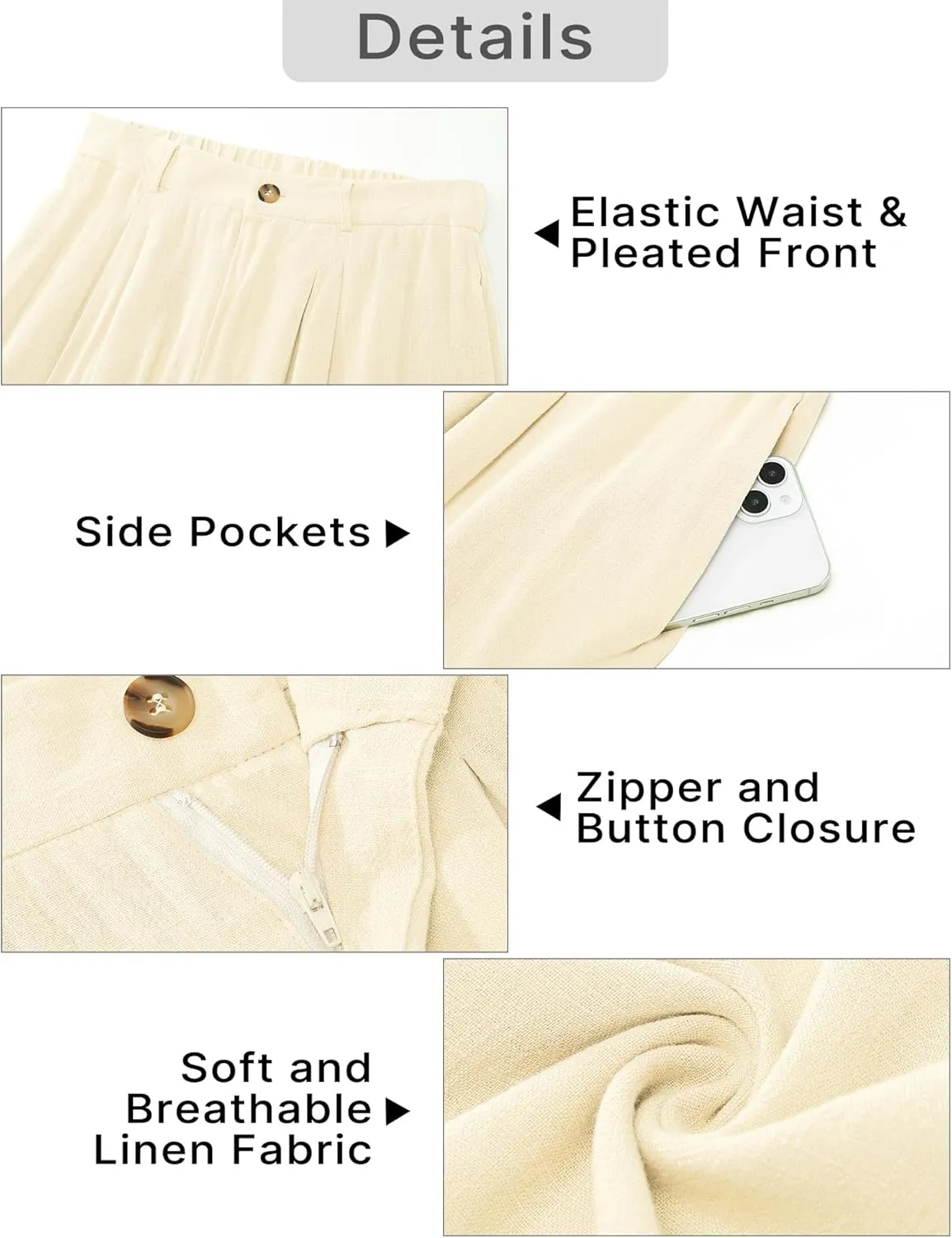GRAPENT Wide Leg Capri Pants for Women High Waisted Linen Flowy Pleated Capris Cropped Trousers Pants Dressy Casual