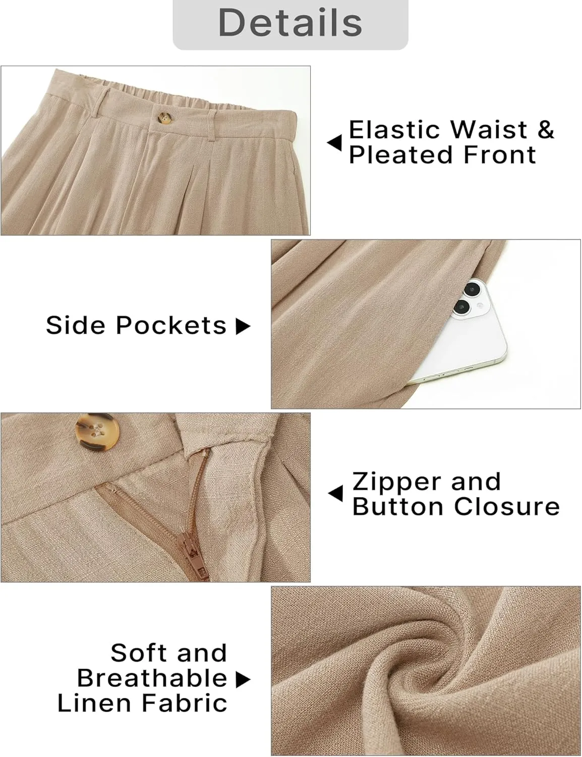 GRAPENT Wide Leg Capri Pants for Women High Waisted Linen Flowy Pleated Capris Cropped Trousers Pants Dressy Casual