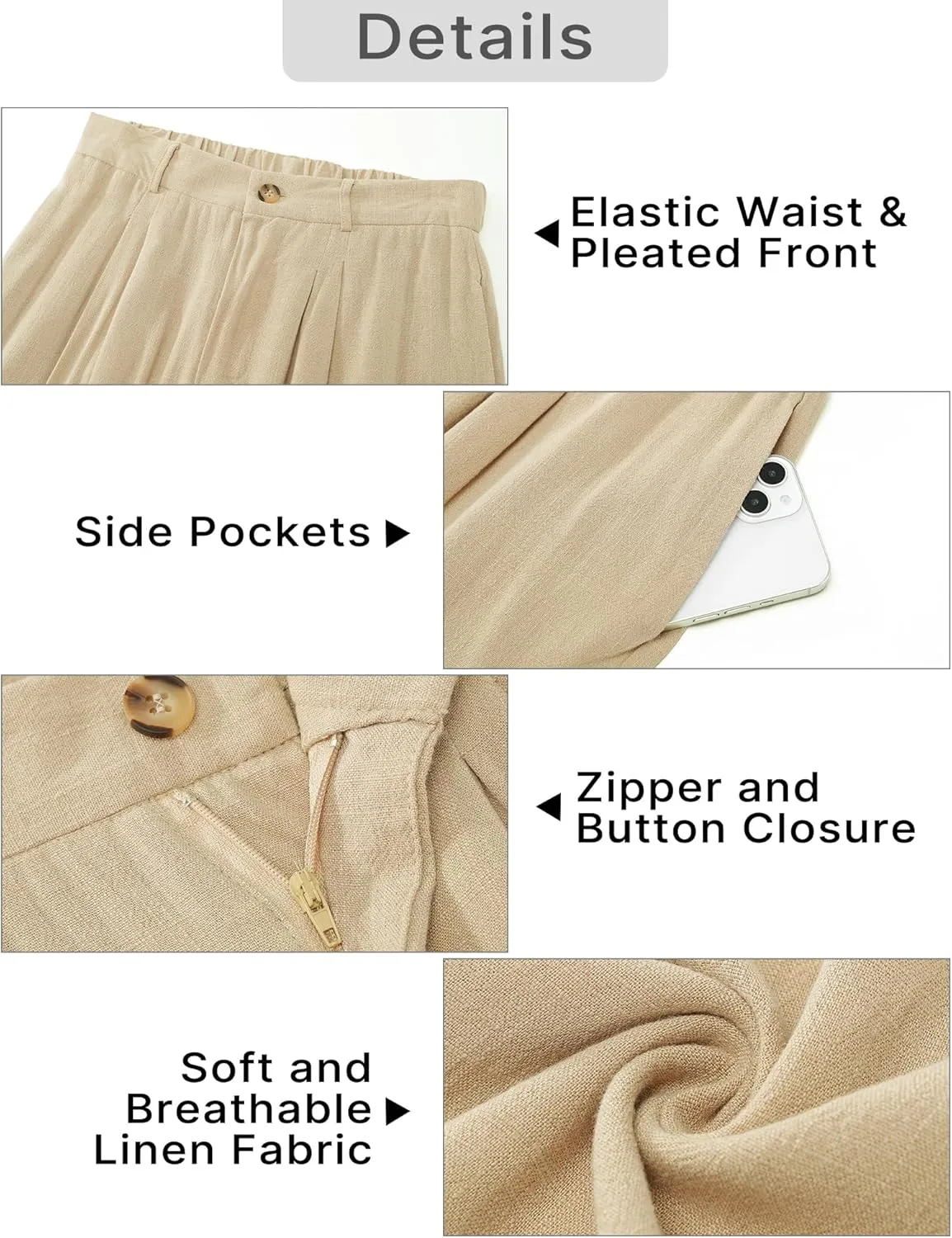 GRAPENT Wide Leg Capri Pants for Women High Waisted Linen Flowy Pleated Capris Cropped Trousers Pants Dressy Casual
