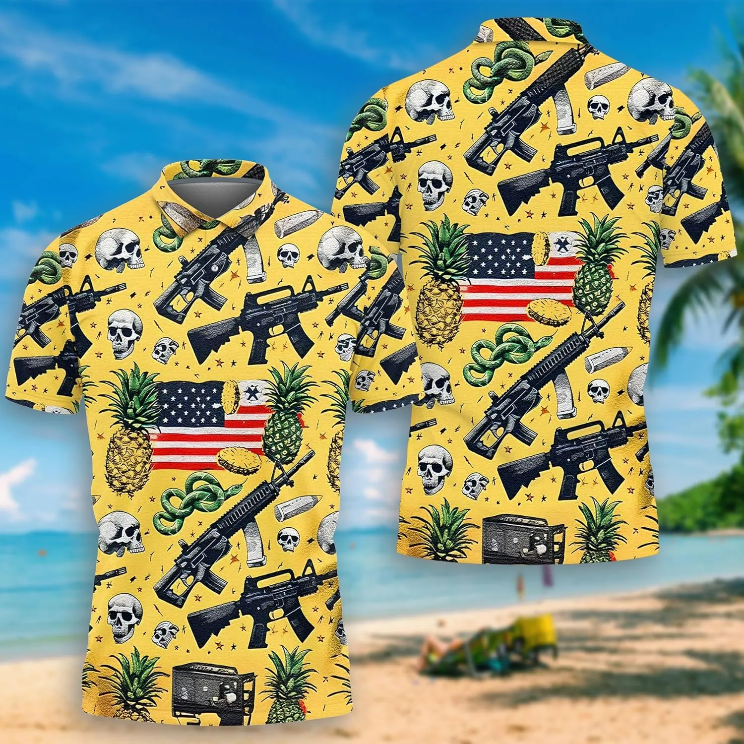 Gun Polo Shirts for Men - Short Sleeve Golf Shirts Dry Fit Mens Polo T-Shirt Casual Style 11