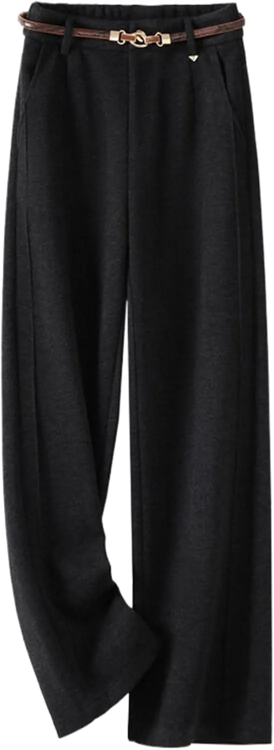 GUOYUXIAO High-Waist Wide-Leg Pants for Women,Autumn/Winter Thickened Woolen Casual Straight-Leg Trousers