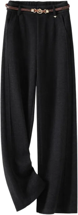 GUOYUXIAO High-Waist Wide-Leg Pants for Women,Autumn/Winter Thickened Woolen Casual Straight-Leg Trousers