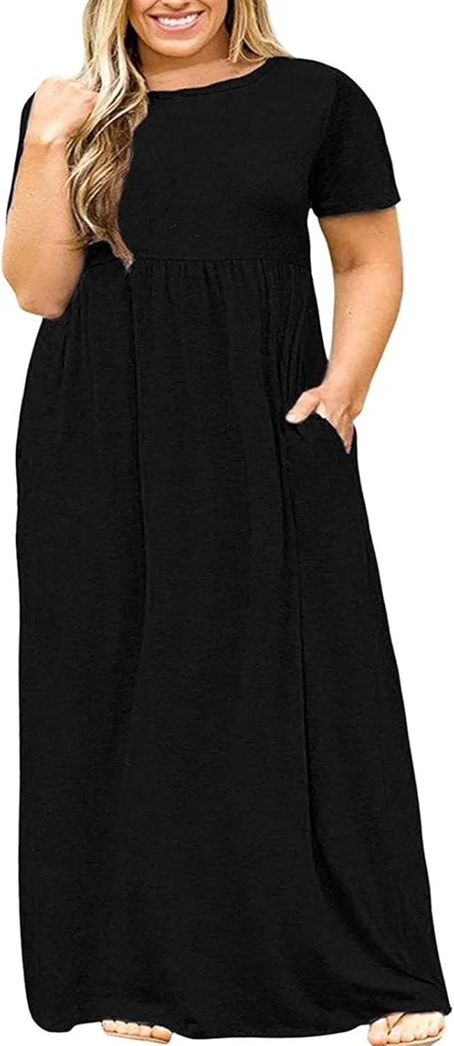Halife Plus Size Dresses for Curvy Women Summer Casual Beach Long Maxi Dress with Pockets