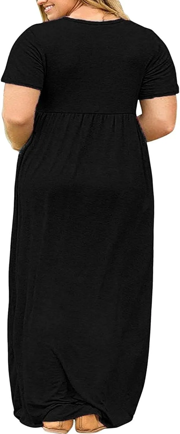 Halife Plus Size Dresses for Curvy Women Summer Casual Beach Long Maxi Dress with Pockets